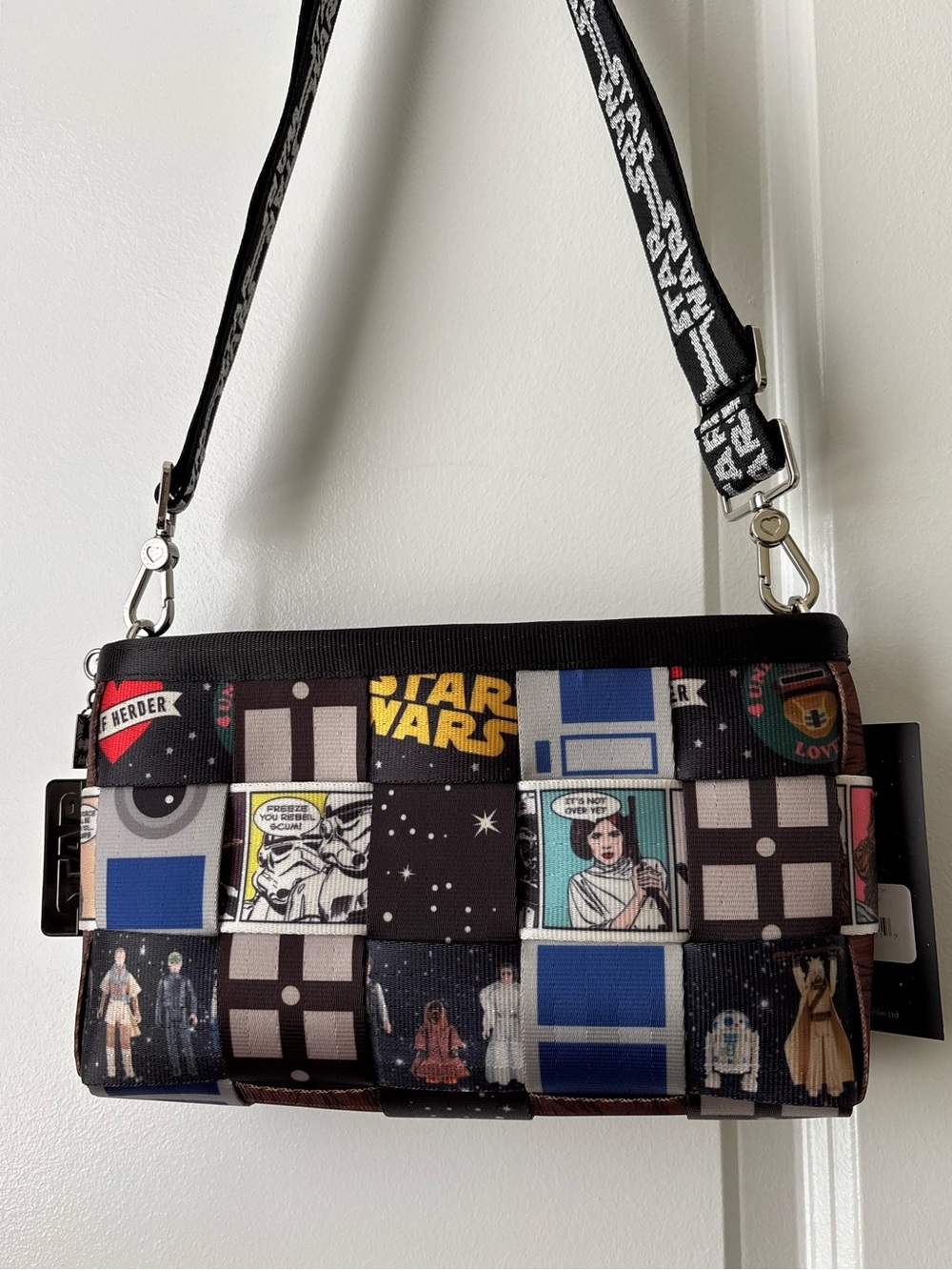 Harveys Star Wars Patchwork Convertible Clutch Crossbody Disney Leia R2D2 Obiwan - Picture 2 of 13
